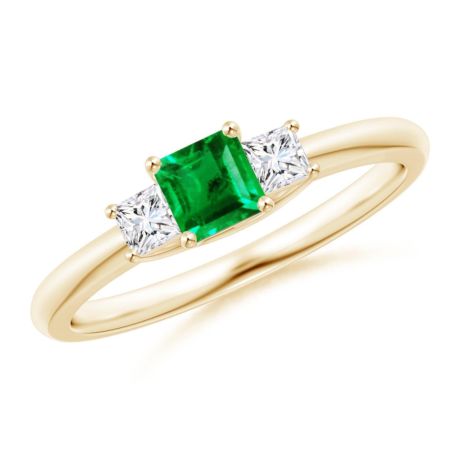 Angara Anillo de compromiso de esmeralda cuadrada natural y diamante princesa Oro macizo de 14 quilates en venta 2