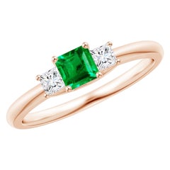 Angara Anillo de compromiso de esmeralda cuadrada natural y diamante princesa Oro macizo de 14 quilates
