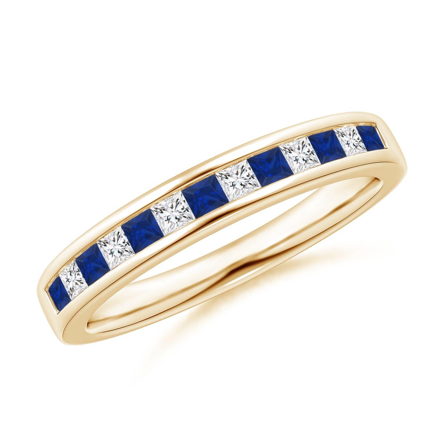 Anello Angara con zaffiro quadrato naturale e diamante a mezza eternità in oro massiccio 14 carati in vendita 2