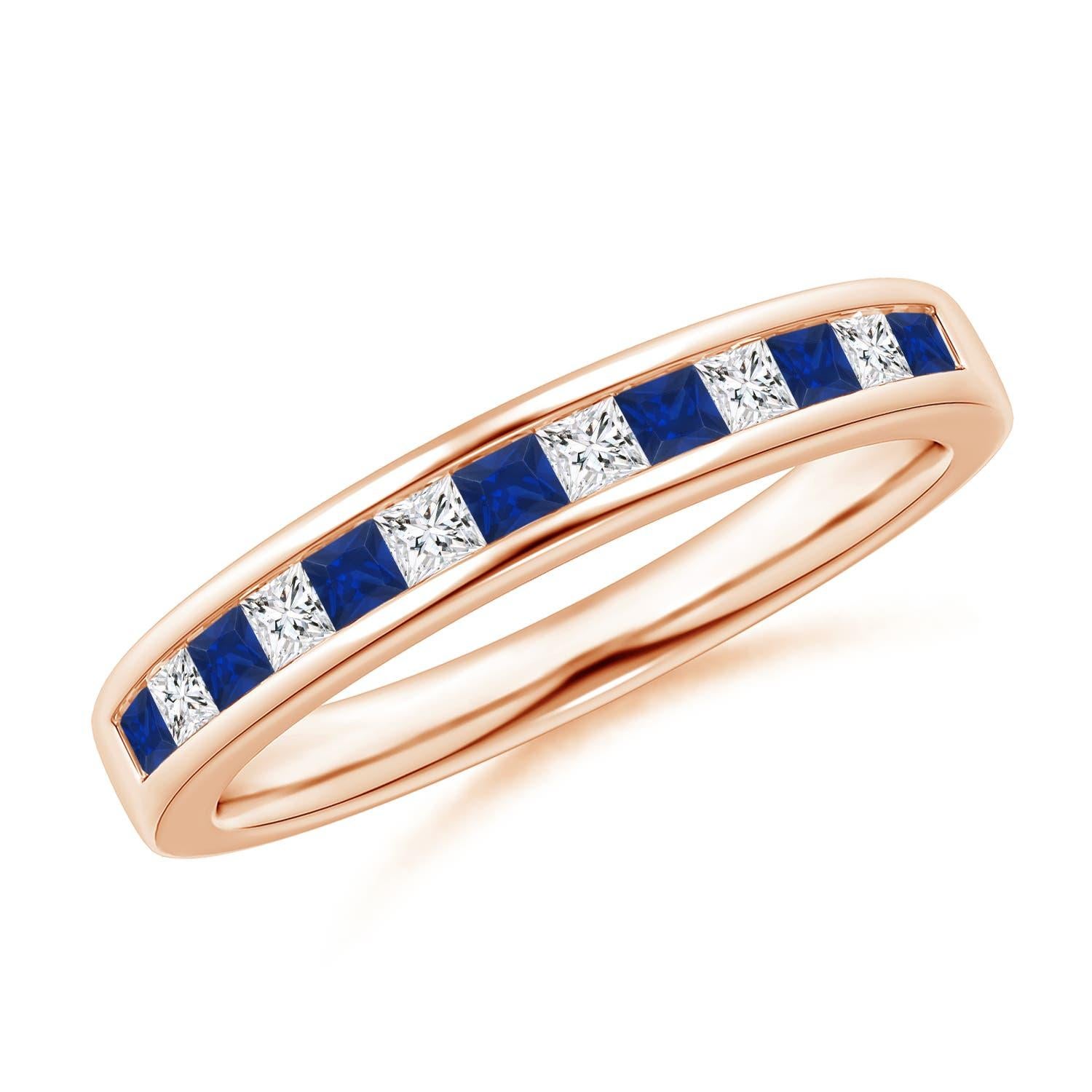 Anello Angara con zaffiro quadrato naturale e diamante a mezza eternità in oro massiccio 14 carati in vendita 3