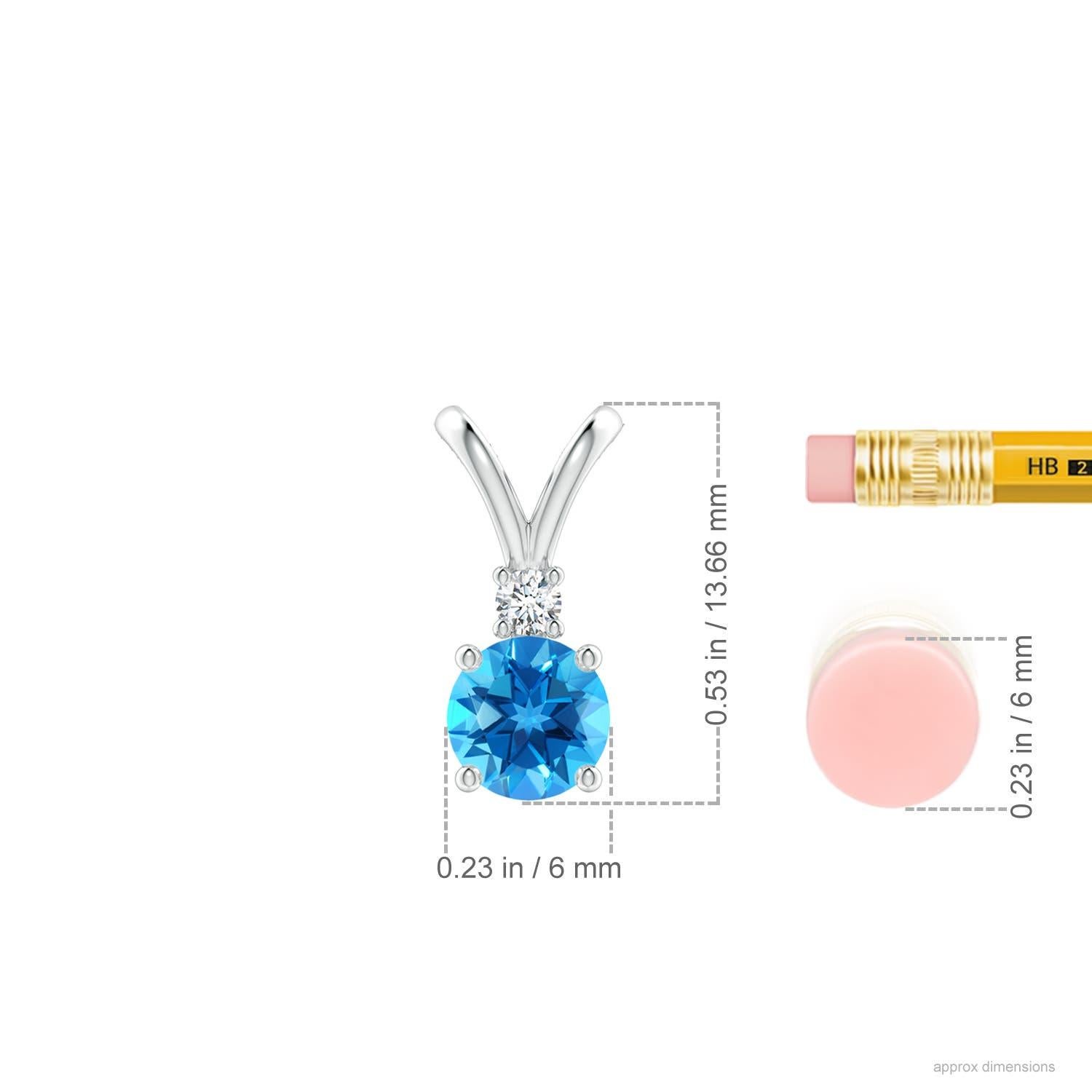 Round Cut Angara Natural Swiss Blue Topaz Solitaire Pendant with Diamond in 14K White Gold For Sale