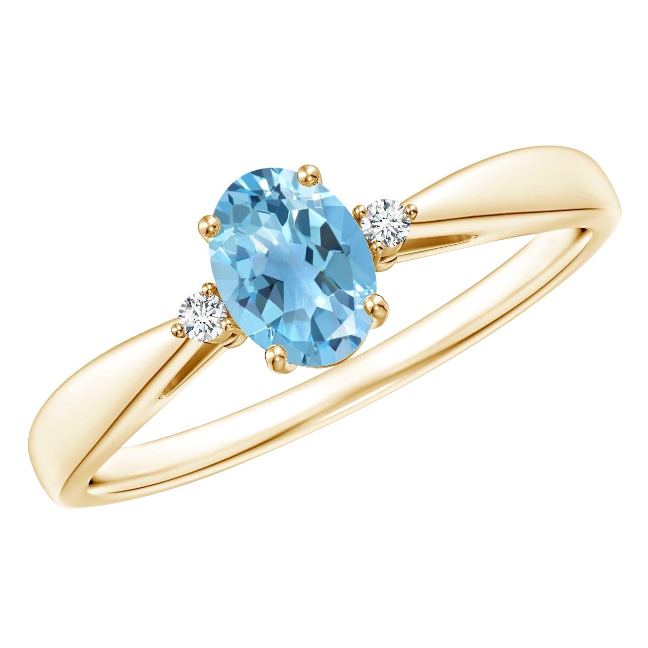 Angara Natural Swiss Blue Topaz Tapered Shank Ring with Diamonds in 14K Gold