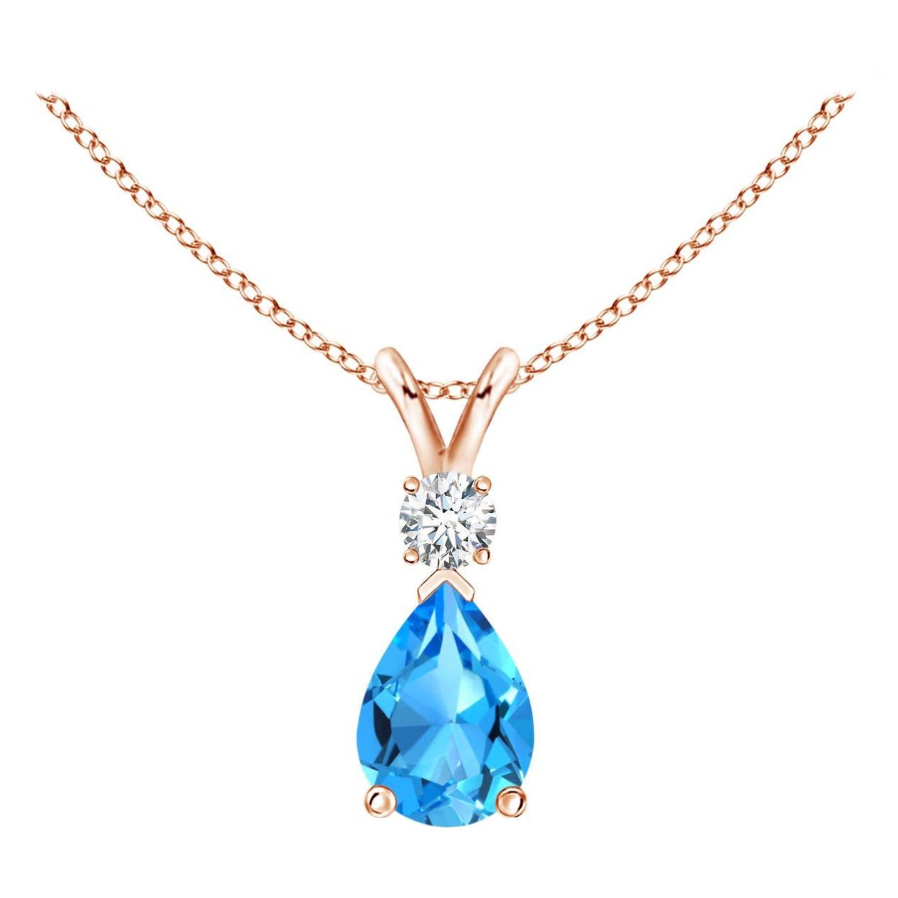 Angara Natural Swiss Blue Topaz Teardrop Pendant with Diamond in 14K Solid Gold