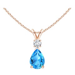 Angara Natural Swiss Blue Topaz Teardrop Pendant with Diamond in 14K Solid Gold