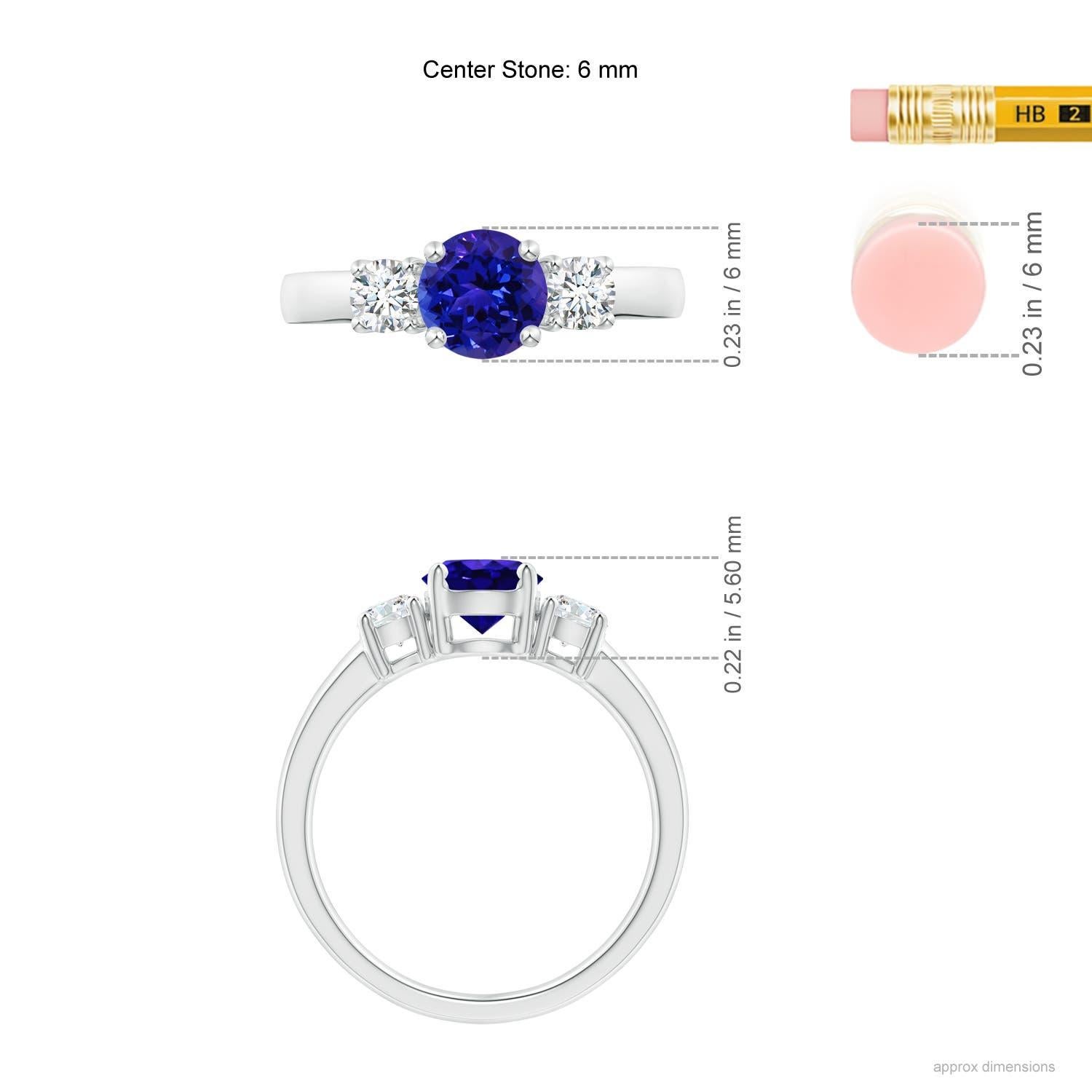 Women's Angara Natural Tanzanite and Diamond Three Stone Engagement Ring in 14K Gold For Sale