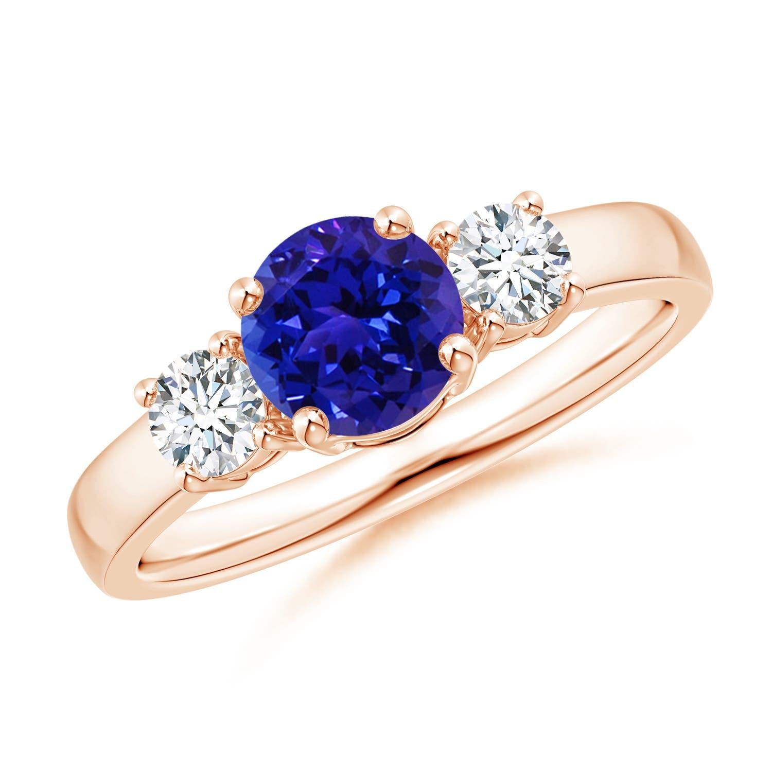 Angara Natural Tanzanite and Diamond Three Stone Engagement Ring in 14K Gold For Sale 2