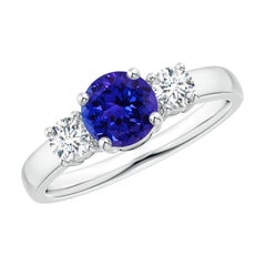 Angara Natural Tanzanite and Diamond Three Stone Engagement Ring in 14K Gold