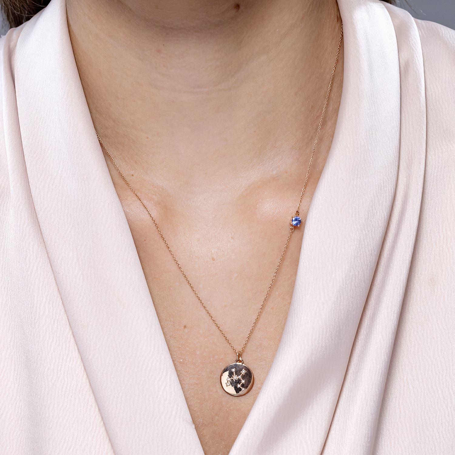 Modern Angara Natural Tanzanite Sagittarius Constellation Medallion Pendant in 14K Gold For Sale