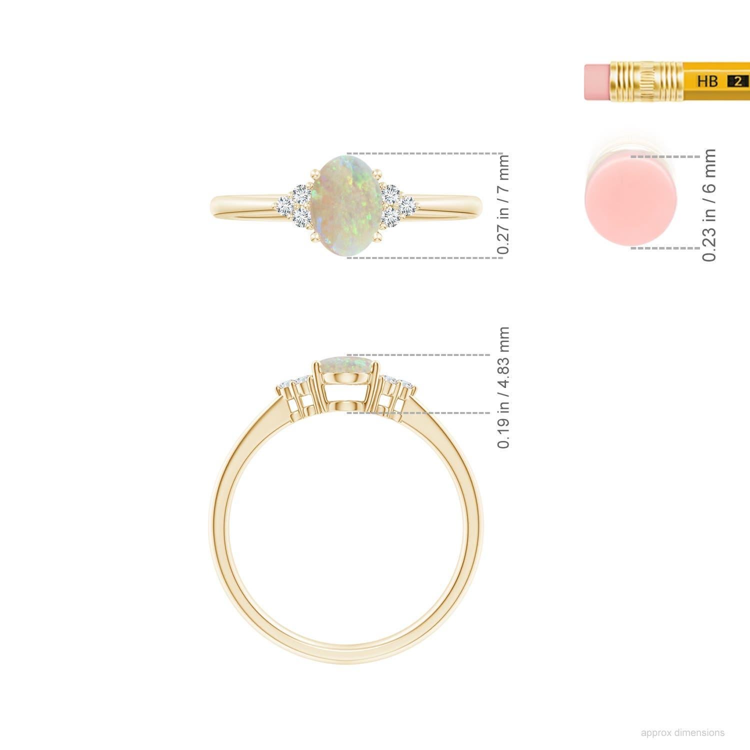 Angara Natural Tapered Shank Oval Opal Ring mit Trio Diamant in 14K Solid Gold Damen im Angebot