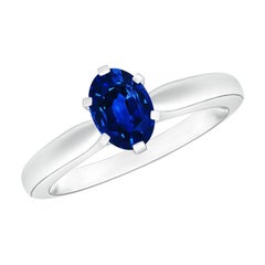 Angara natürlichen verjüngten Schaft Oval Solitär Saphir Ring in 14K massivem Gold