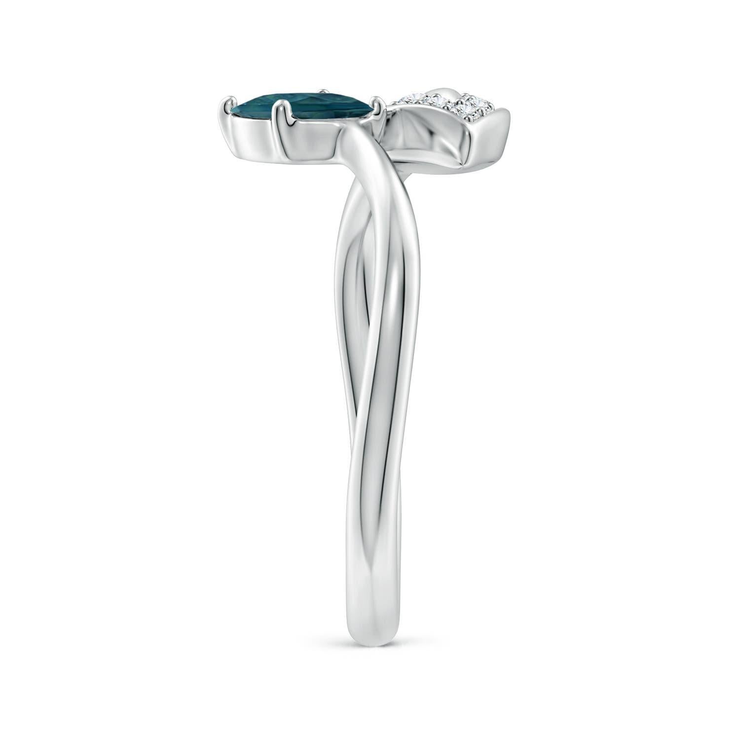 Anello con zaffiro naturale Angara Montana e foglia di diamante in oro massiccio 14 carati In condizioni Nuovo in vendita a Los Angeles, CA