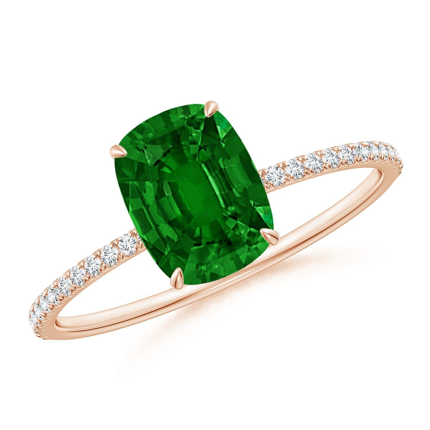 Anello Angara con smeraldo naturale a gambo sottile da 1,25 carati e diamante in oro 14 carati in vendita 2