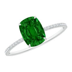 Anello Angara con smeraldo naturale a gambo sottile da 1,25 carati e diamante in oro 14 carati