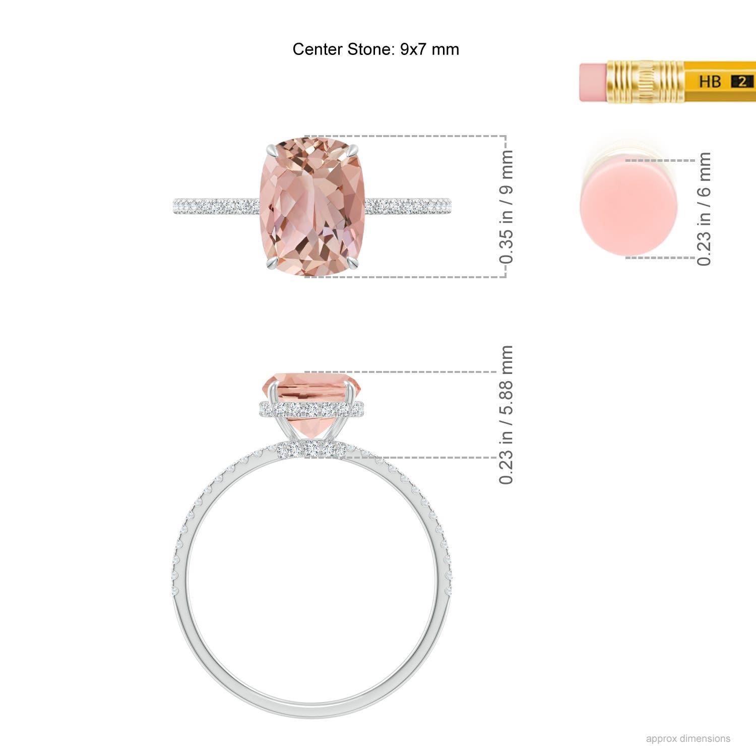 Angara natürlichen dünnen Schaft Kissen 1,8 kt Morganit Ring mit Diamant in 14K Gold im Angebot 1