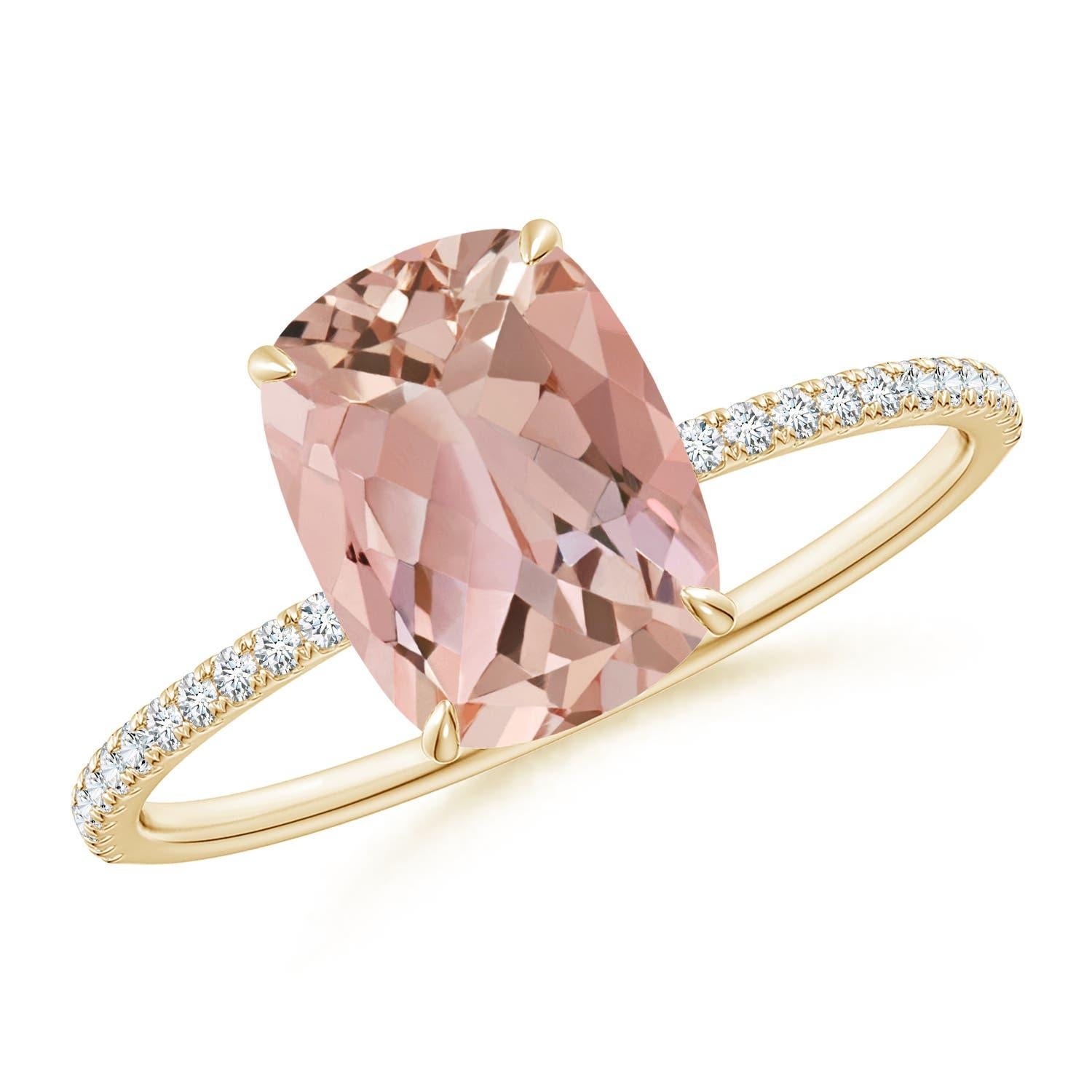 Angara natürlichen dünnen Schaft Kissen 1,8 kt Morganit Ring mit Diamant in 14K Gold im Angebot 2