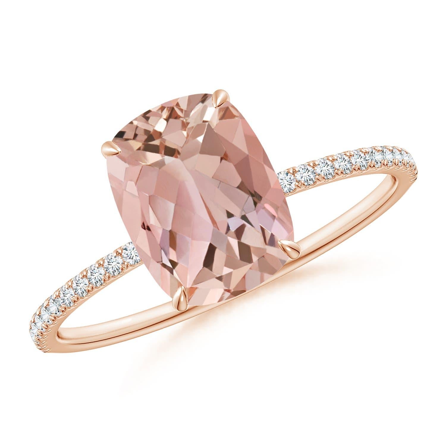 Angara natürlichen dünnen Schaft Kissen 1,8 kt Morganit Ring mit Diamant in 14K Gold im Angebot 3