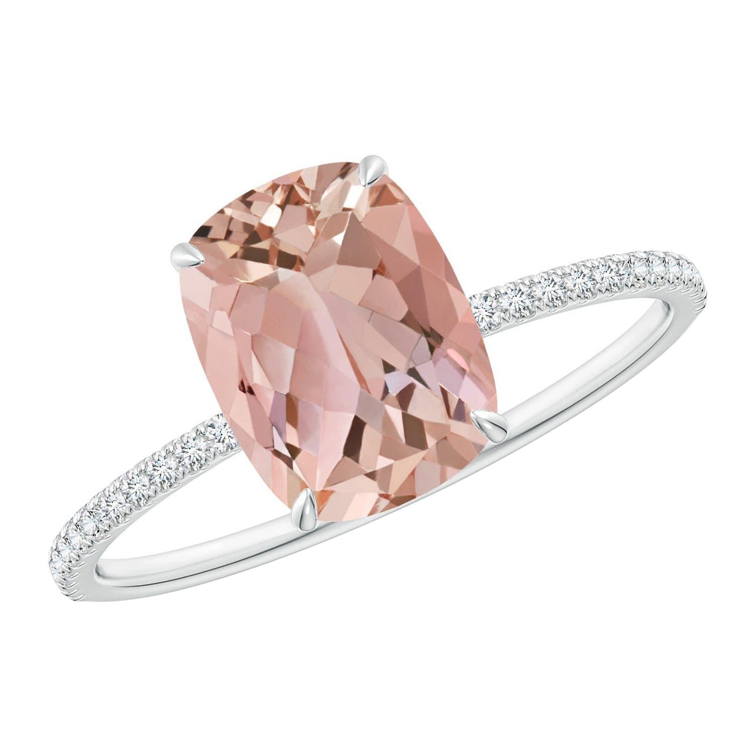 Angara Natural Thin Shank Cushion 1.8 ct Morganite Ring with Diamond in 14K Gold