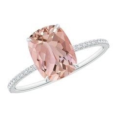 Angara Natural Thin Shank Cushion 1.8 ct Morganite Ring with Diamond in 14K Gold