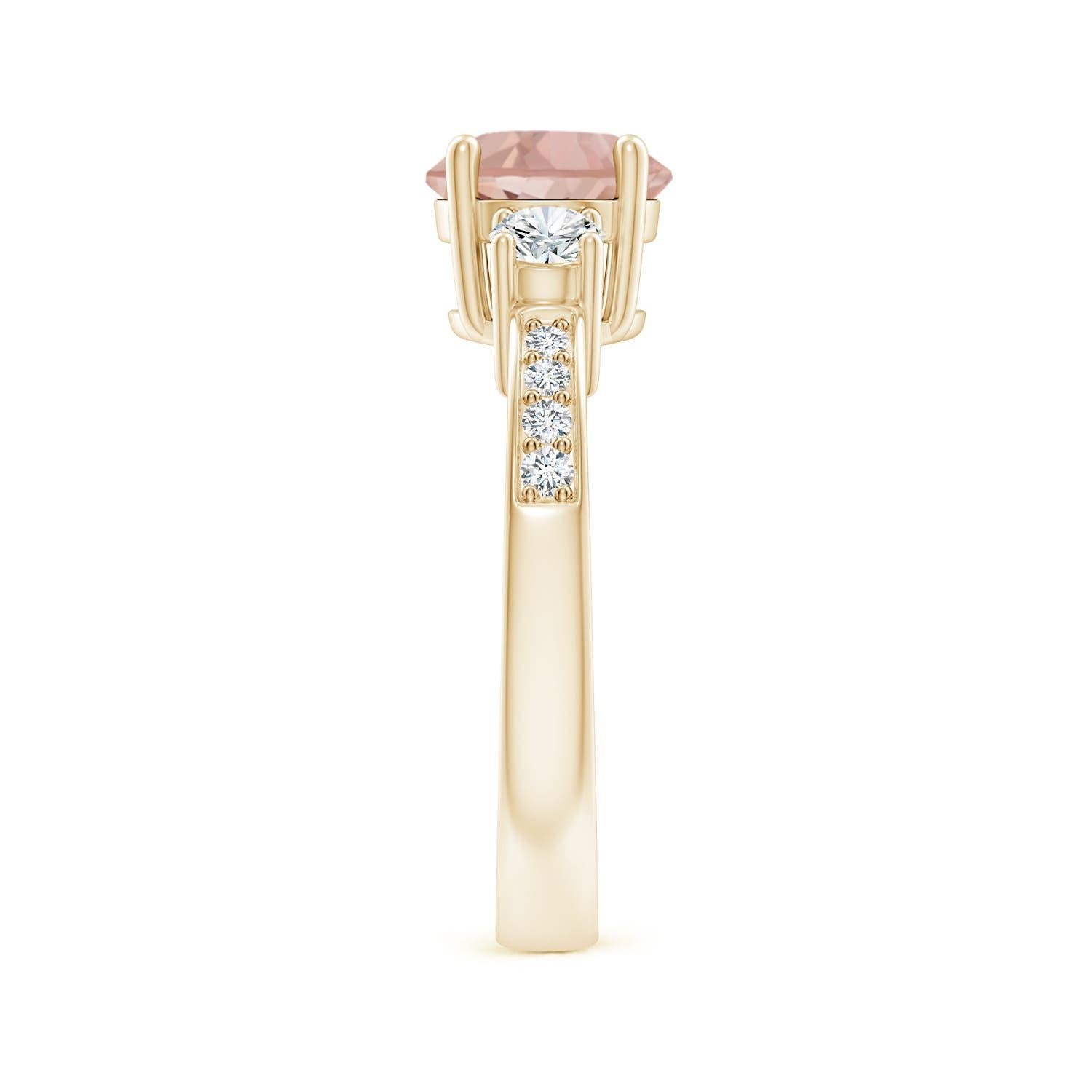 Angara natürlichen drei Stein 1,1 ct Morganit und Diamant-Ring in 14K massivem Gold (Rundschliff) im Angebot
