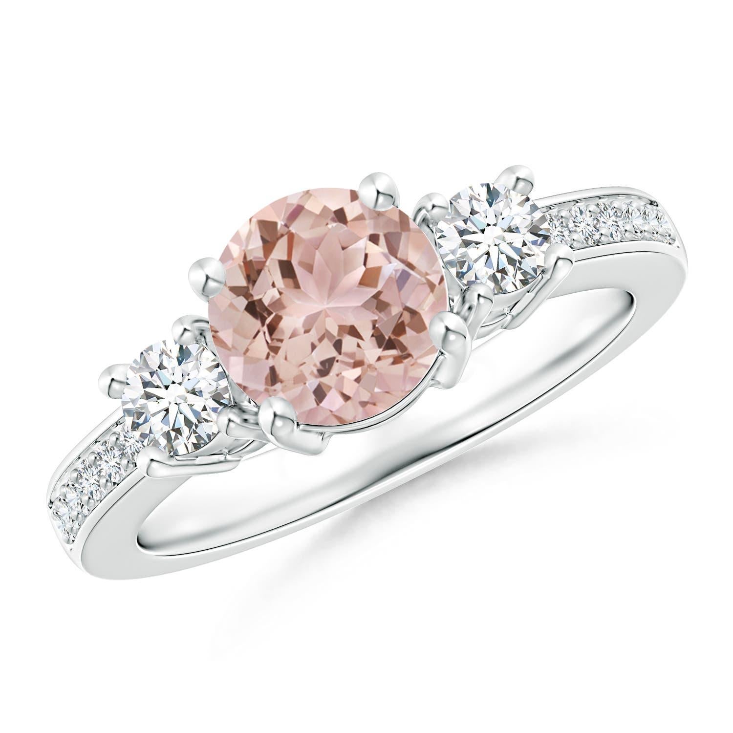 Angara natürlichen drei Stein 1,1 ct Morganit und Diamant-Ring in 14K massivem Gold im Angebot 1
