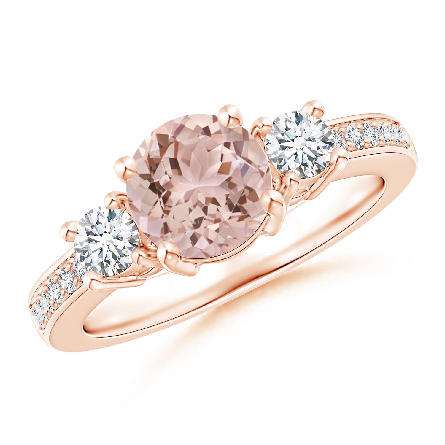Angara natürlichen drei Stein 1,1 ct Morganit und Diamant-Ring in 14K massivem Gold im Angebot 2