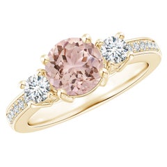 Angara natürlichen drei Stein 1,1 ct Morganit und Diamant-Ring in 14K massivem Gold