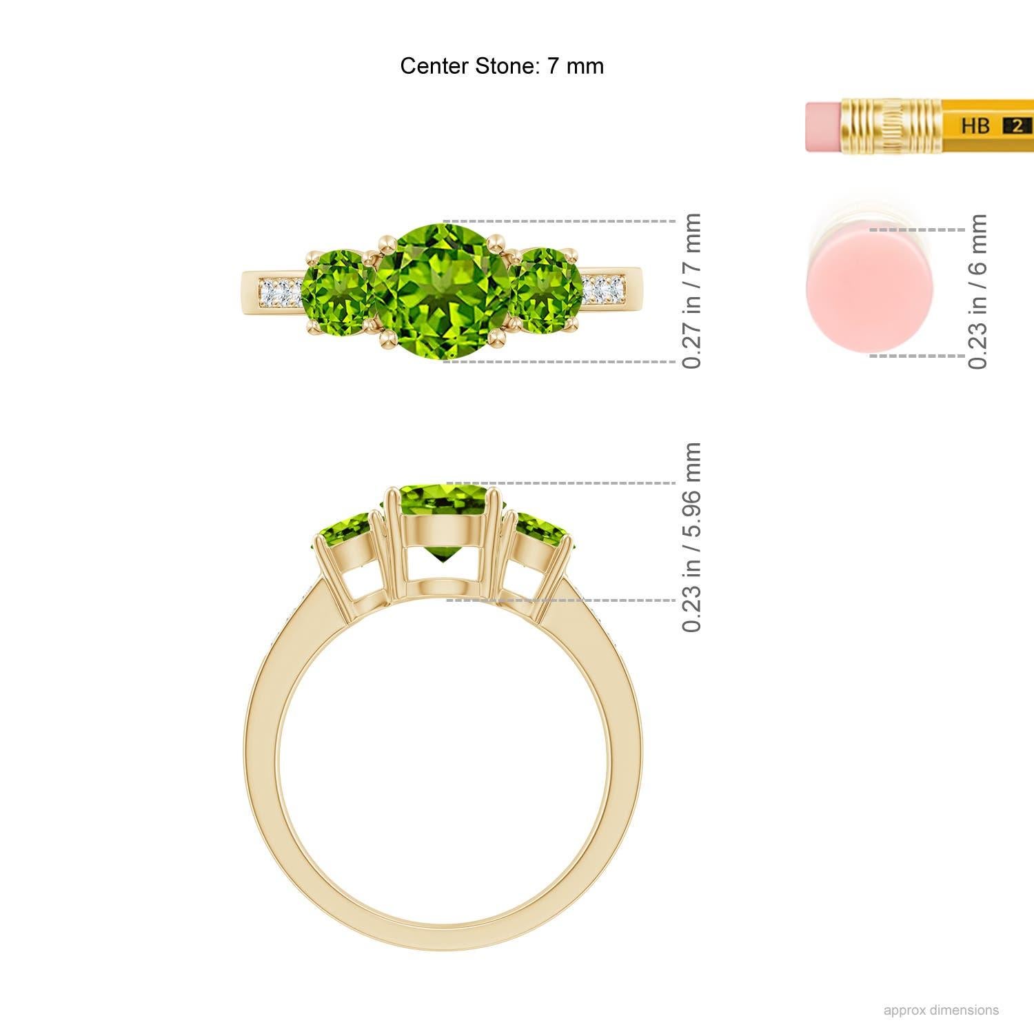 Angara natürlichen drei Stein 1,4 ct Peridot Ring mit Diamant in 14K massivem Gold Damen im Angebot