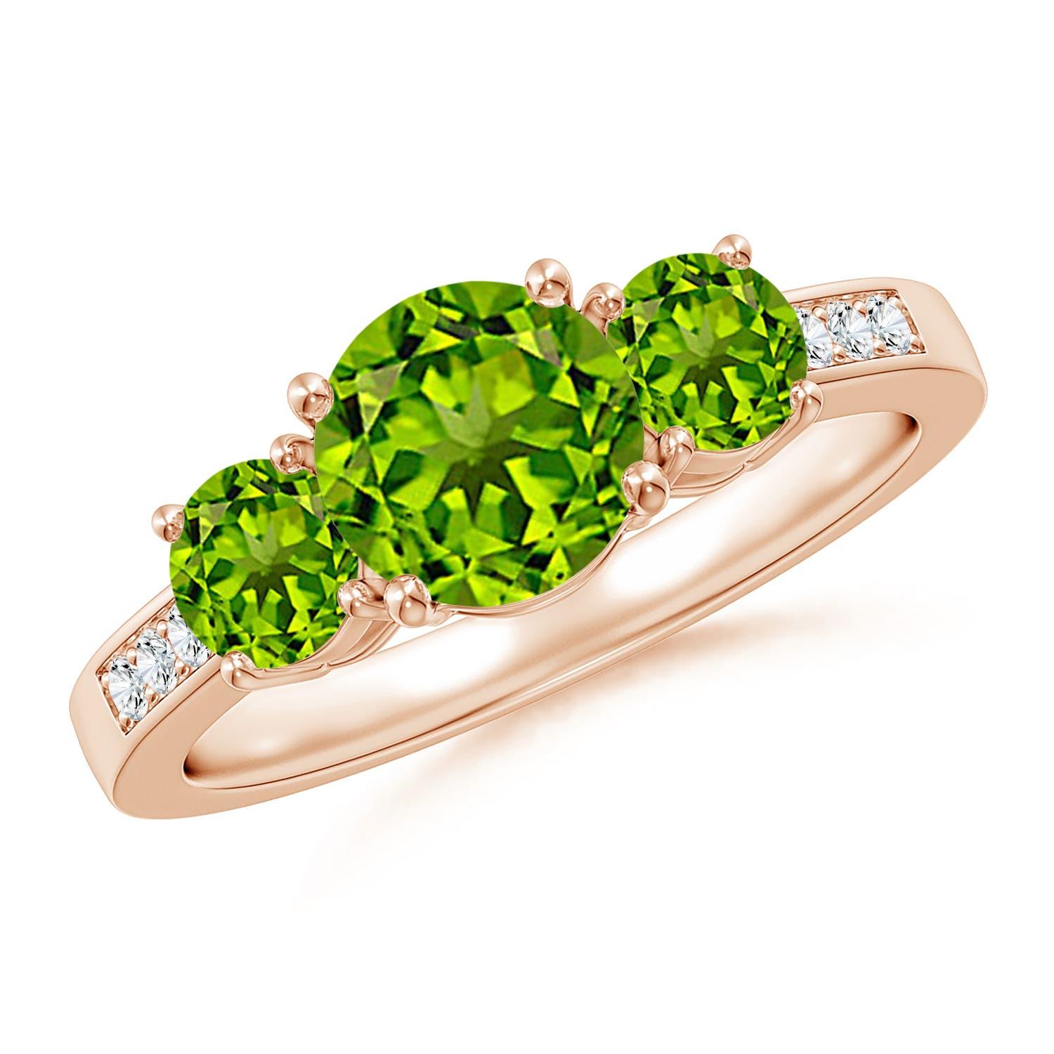 Angara natürlichen drei Stein 1,4 ct Peridot Ring mit Diamant in 14K massivem Gold im Angebot 2