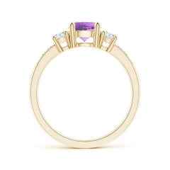 Angara Natural Three Stone Amethyst and Diamond Ring in 14K Solid Gold for Women