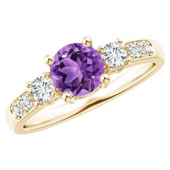 Angara Bague en or massif 14K avec améthyste et diamant en trois pierres naturelles pour femmes