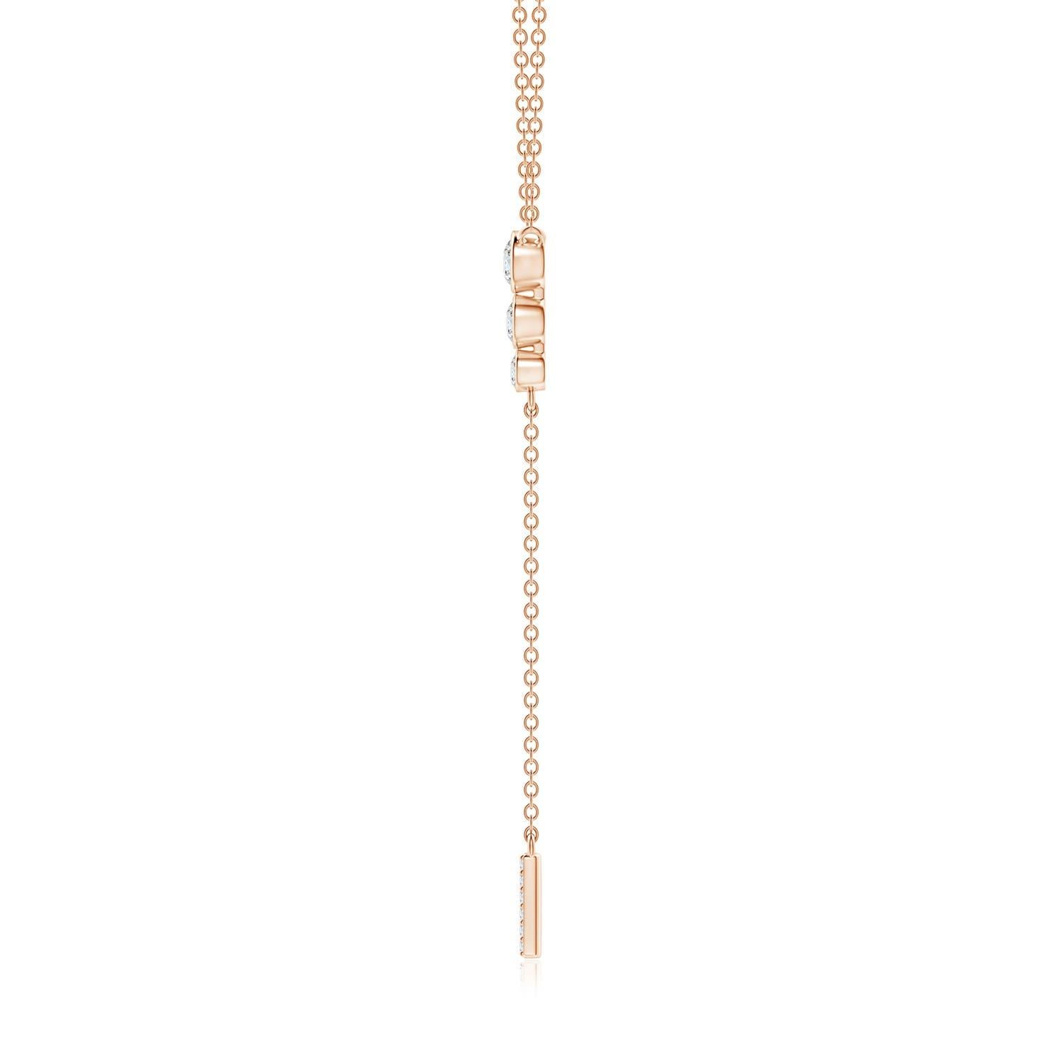 Modern Angara Natural Three Stone Bezel-Set Diamond Lariat Necklace in 14K Rose Gold For Sale