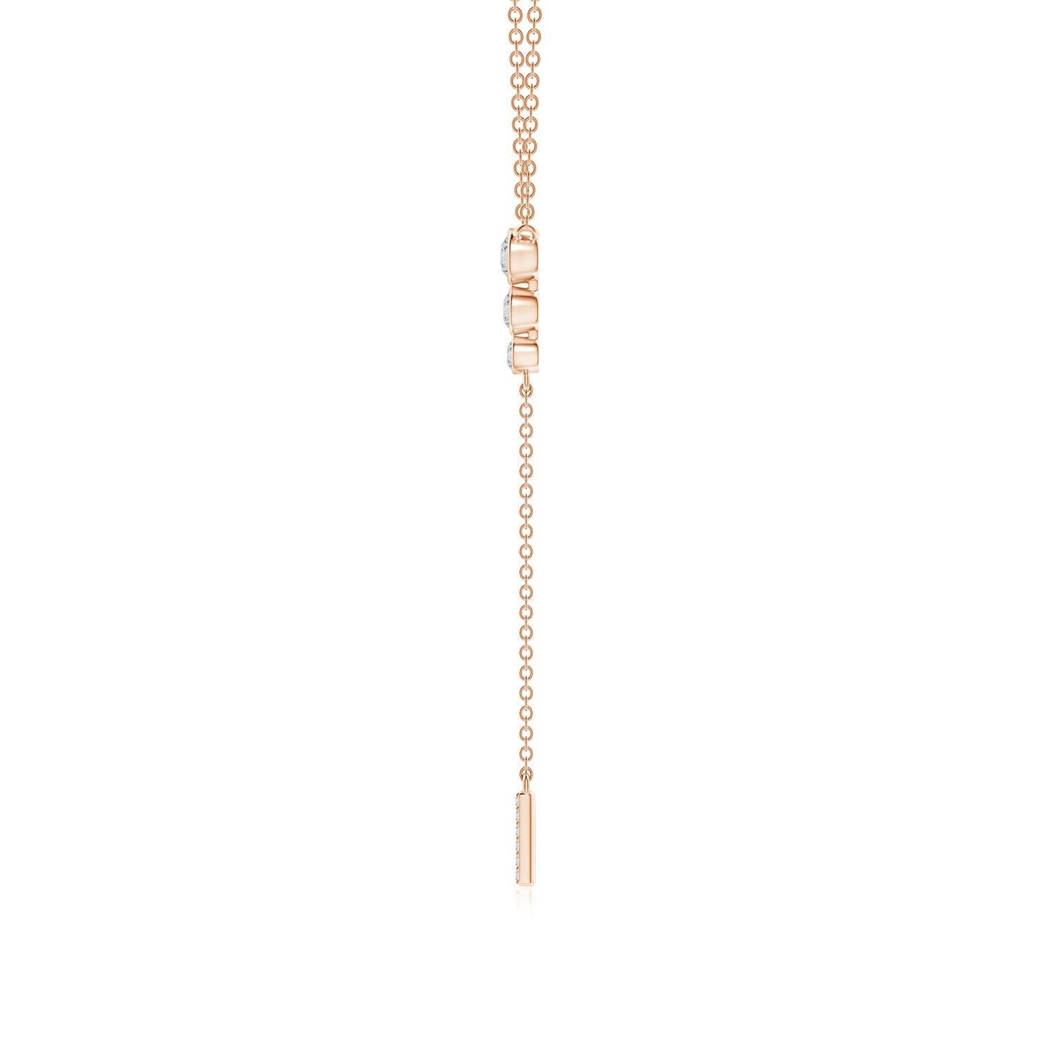 Modern Angara Natural Three Stone Bezel-Set Diamond Lariat Necklace in 14K Rose Gold For Sale