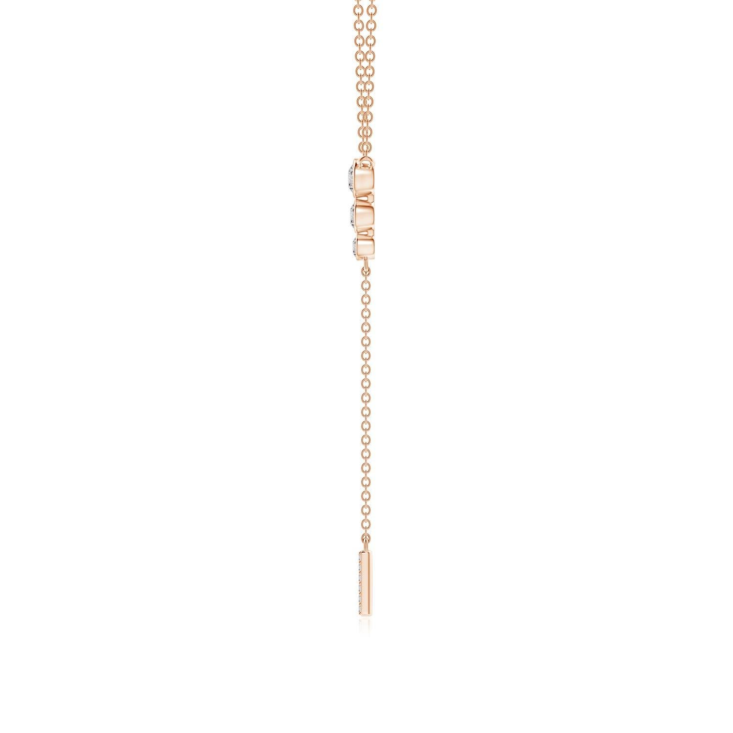 Modern Angara Natural Three Stone Bezel-Set Diamond Lariat Necklace in 14K Rose Gold For Sale