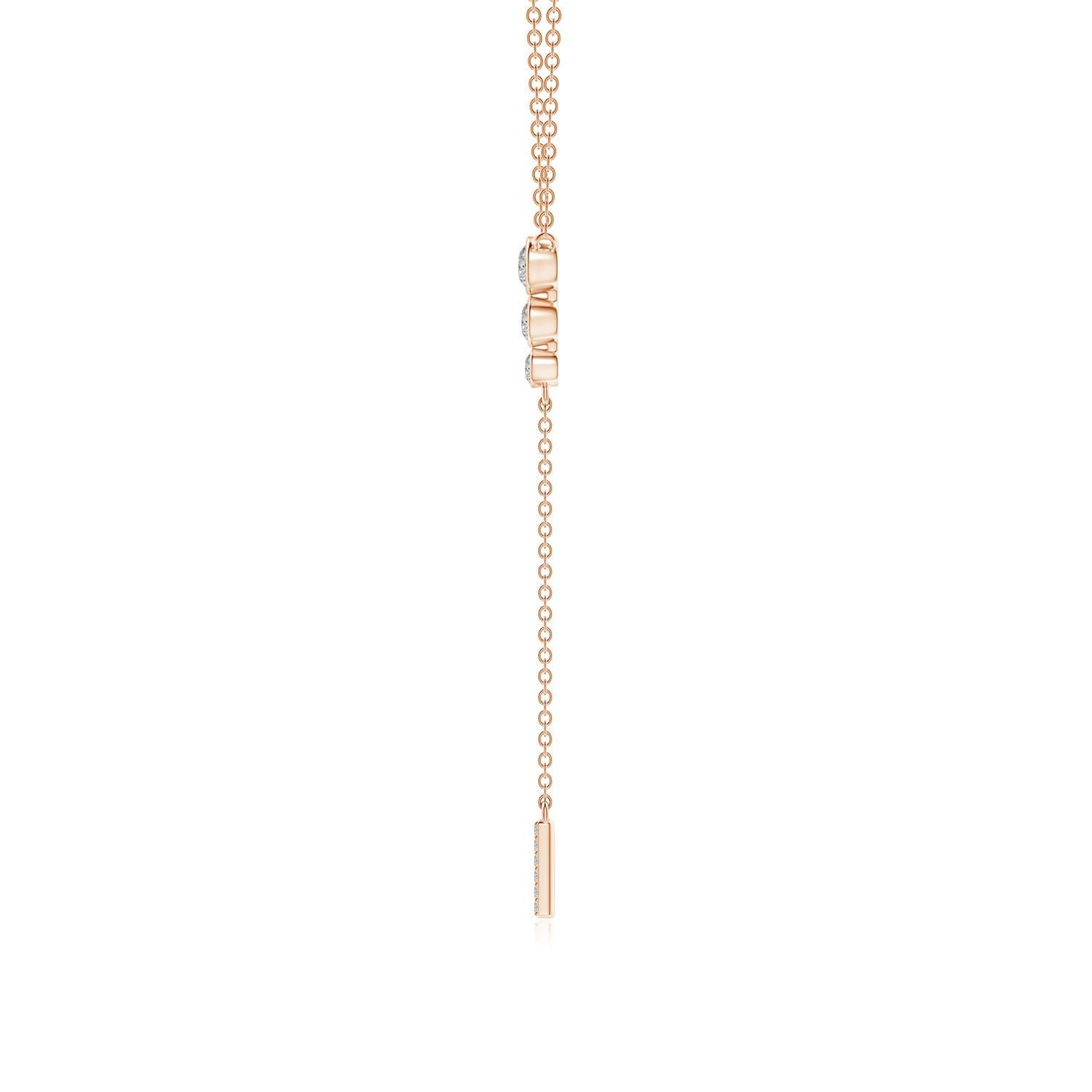 Modern Angara Natural Three Stone Bezel-Set Diamond Lariat Necklace in 14K Rose Gold For Sale
