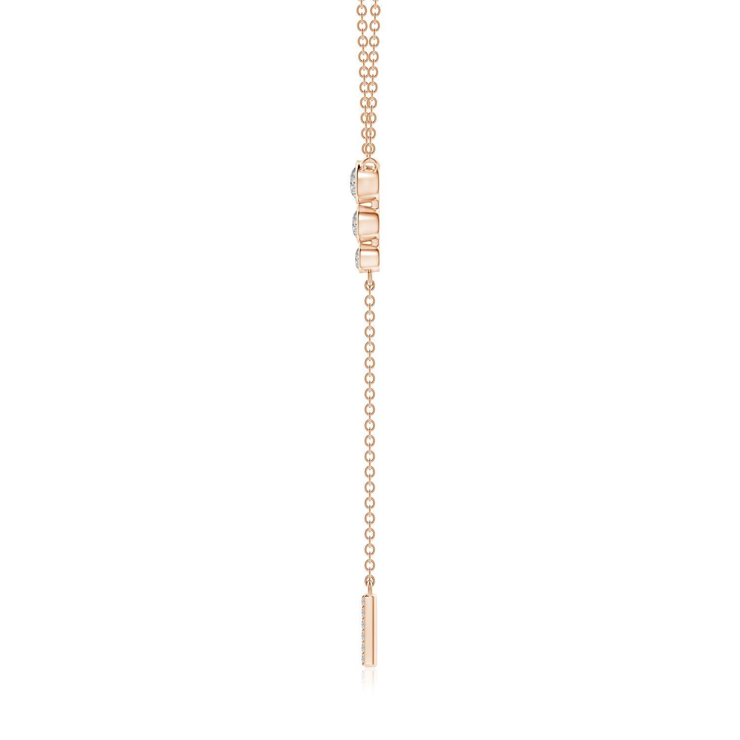 Modern Angara Natural Three Stone Bezel-Set Diamond Lariat Necklace in 14K Rose Gold For Sale