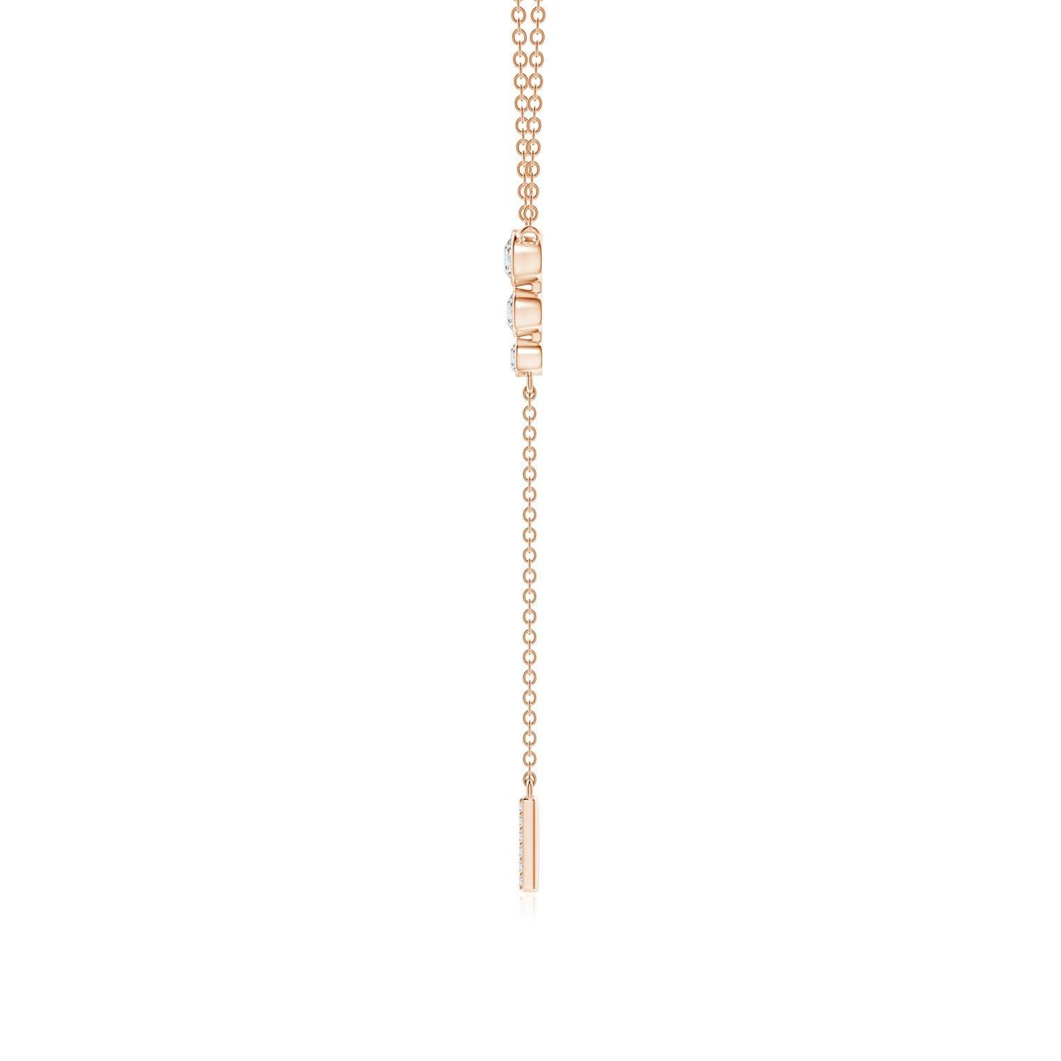 Modern Angara Natural Three Stone Bezel-Set Diamond Lariat Necklace in 14K Rose Gold For Sale