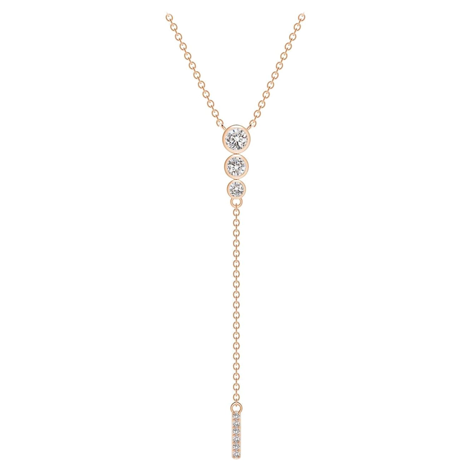 Angara Natural drei Stein Lünette Diamant Lariat Halskette in 14K Rose Gold
