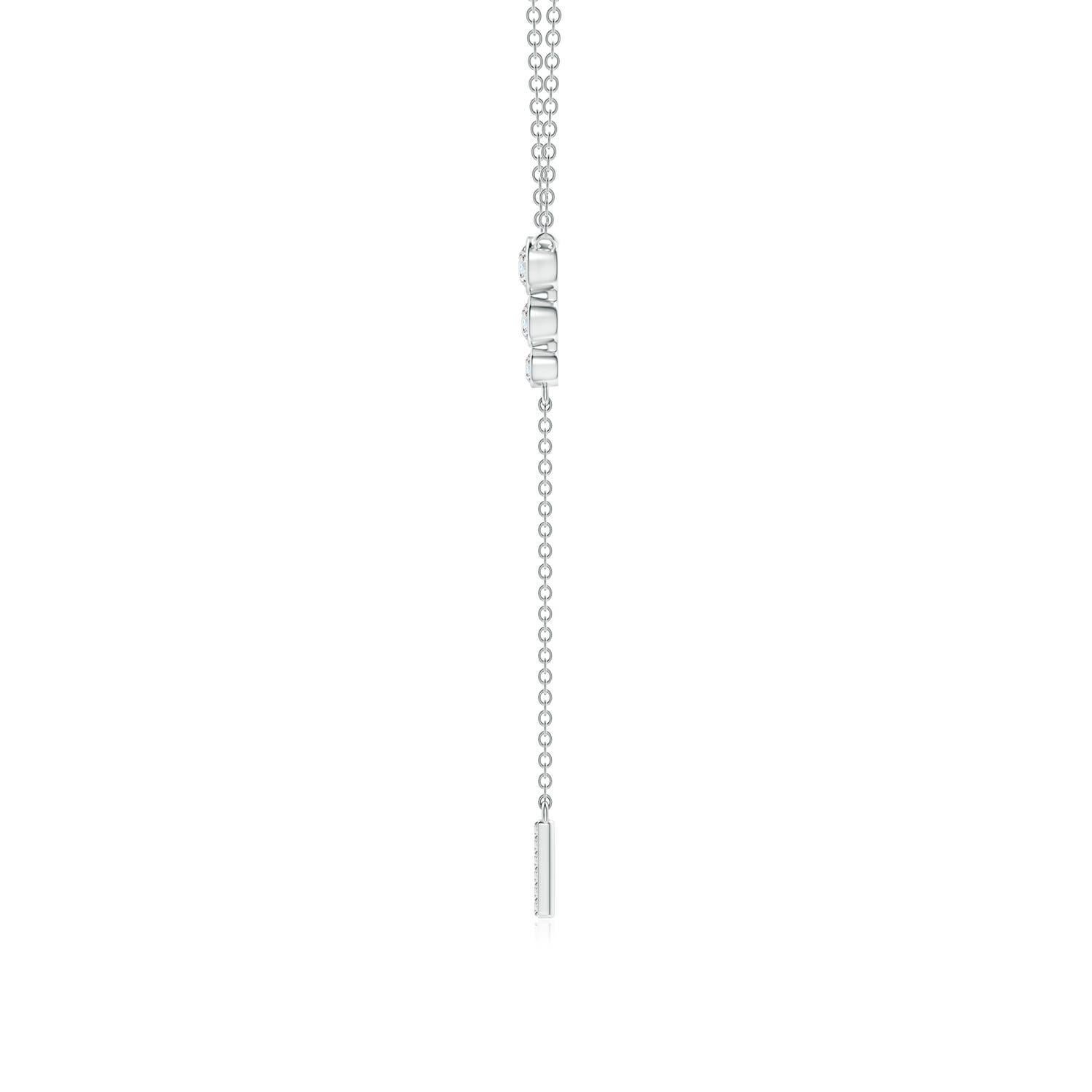 Modern Angara Natural Three Stone Bezel-Set Diamond Lariat Necklace in 14K White Gold For Sale