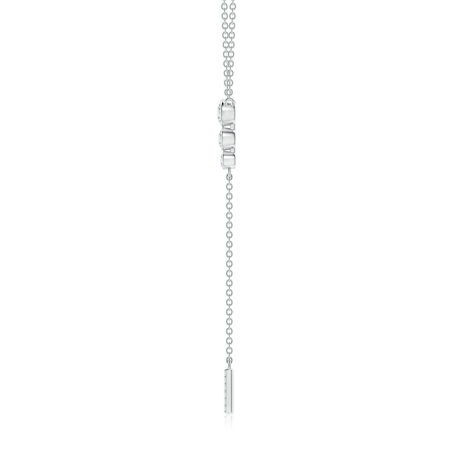 Modern Angara Natural Three Stone Bezel-Set Diamond Lariat Necklace in 14K White Gold For Sale