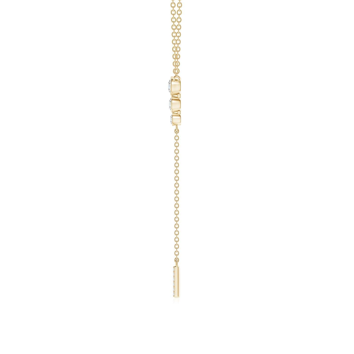 Modern Angara Natural Three Stone Bezel-Set Diamond Lariat Necklace in 14K Yellow Gold For Sale
