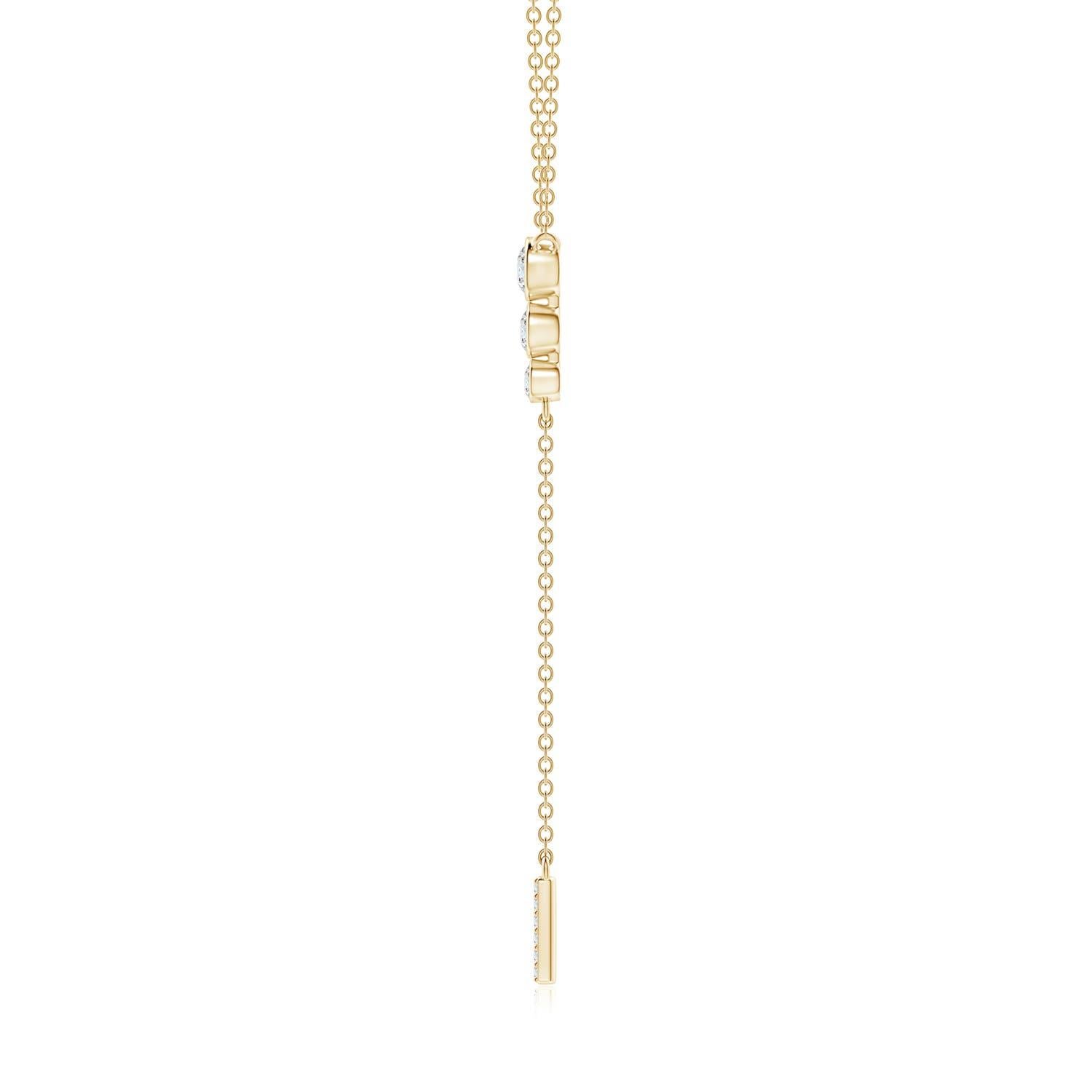 Modern Angara Natural Three Stone Bezel-Set Diamond Lariat Necklace in 14K Yellow Gold For Sale