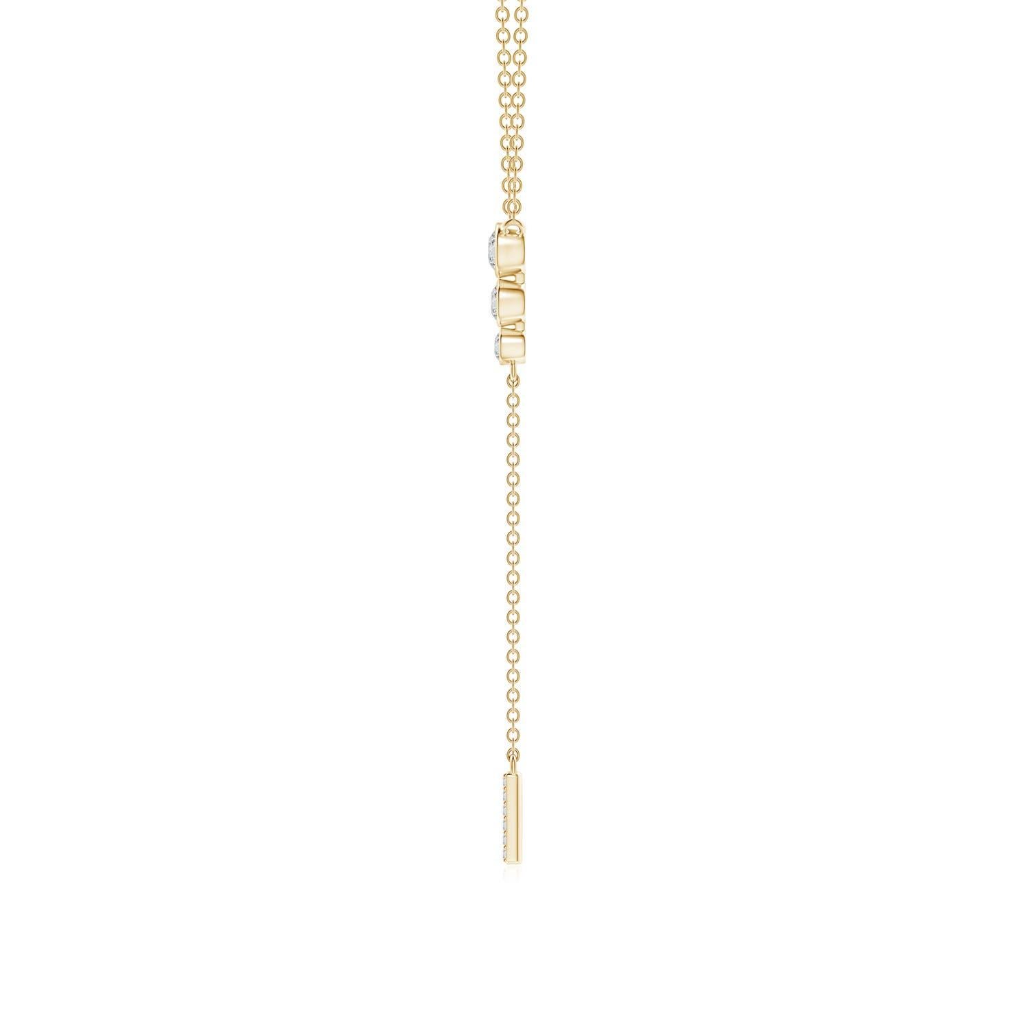 Modern Angara Natural Three Stone Bezel-Set Diamond Lariat Necklace in 14K Yellow Gold For Sale