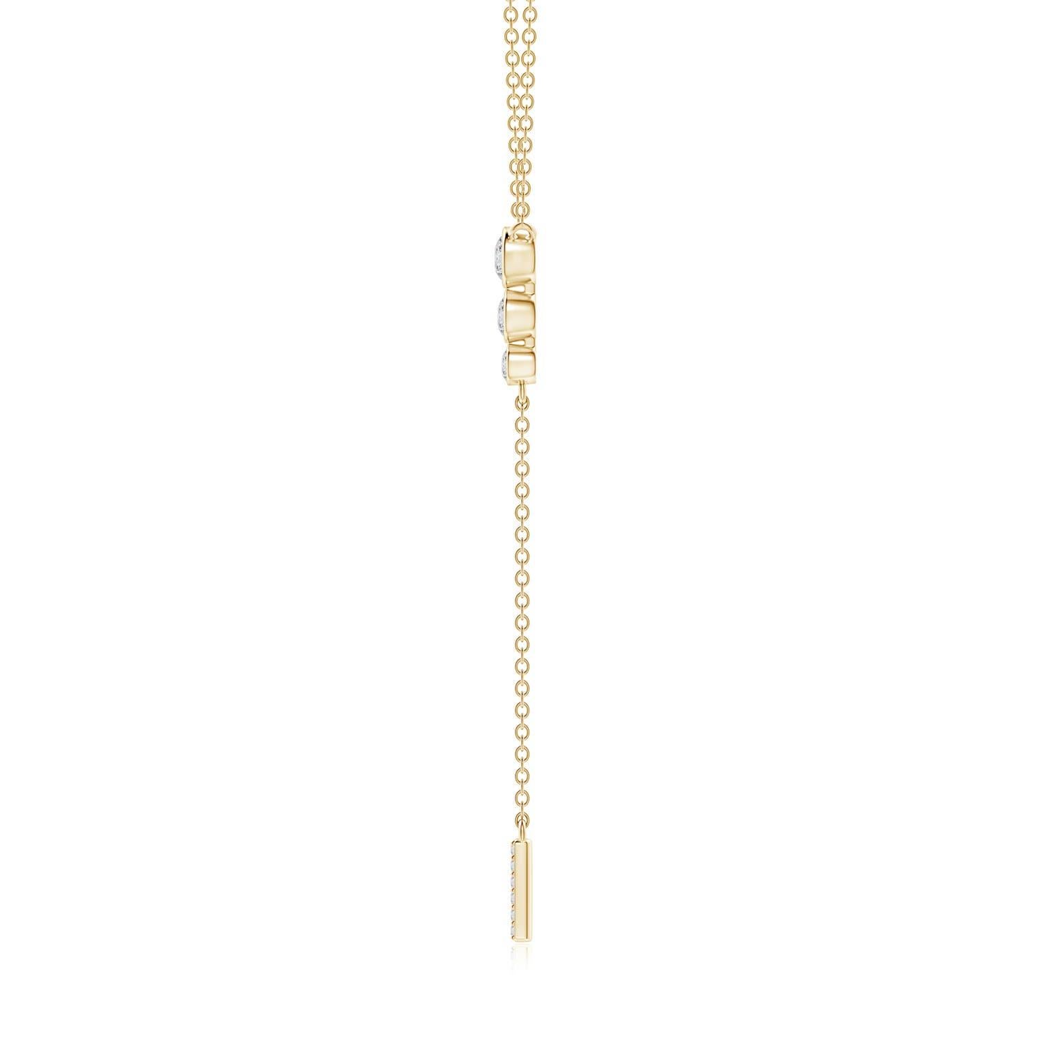 Modern Angara Natural Three Stone Bezel-Set Diamond Lariat Necklace in 14K Yellow Gold For Sale