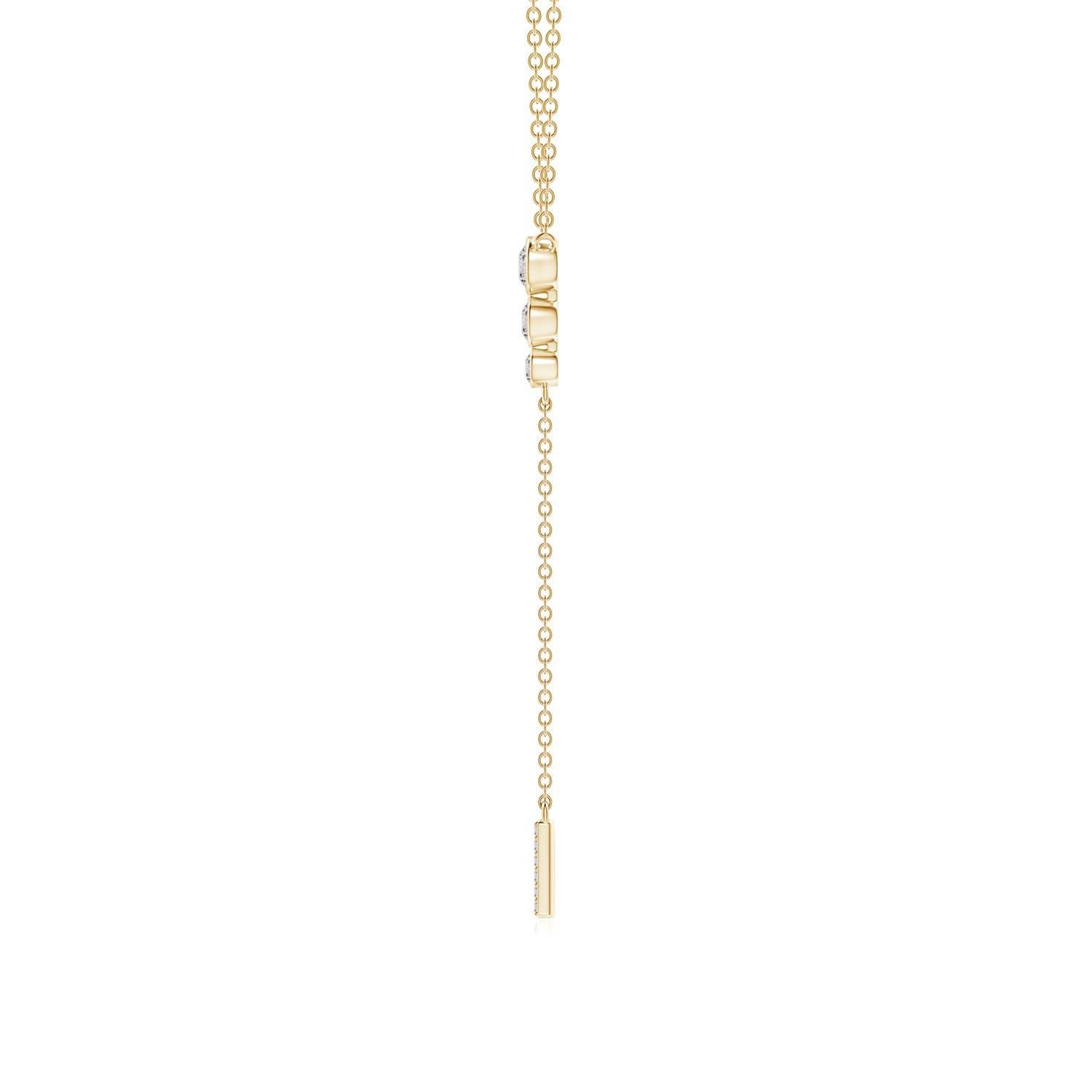 Modern Angara Natural Three Stone Bezel-Set Diamond Lariat Necklace in 14K Yellow Gold For Sale