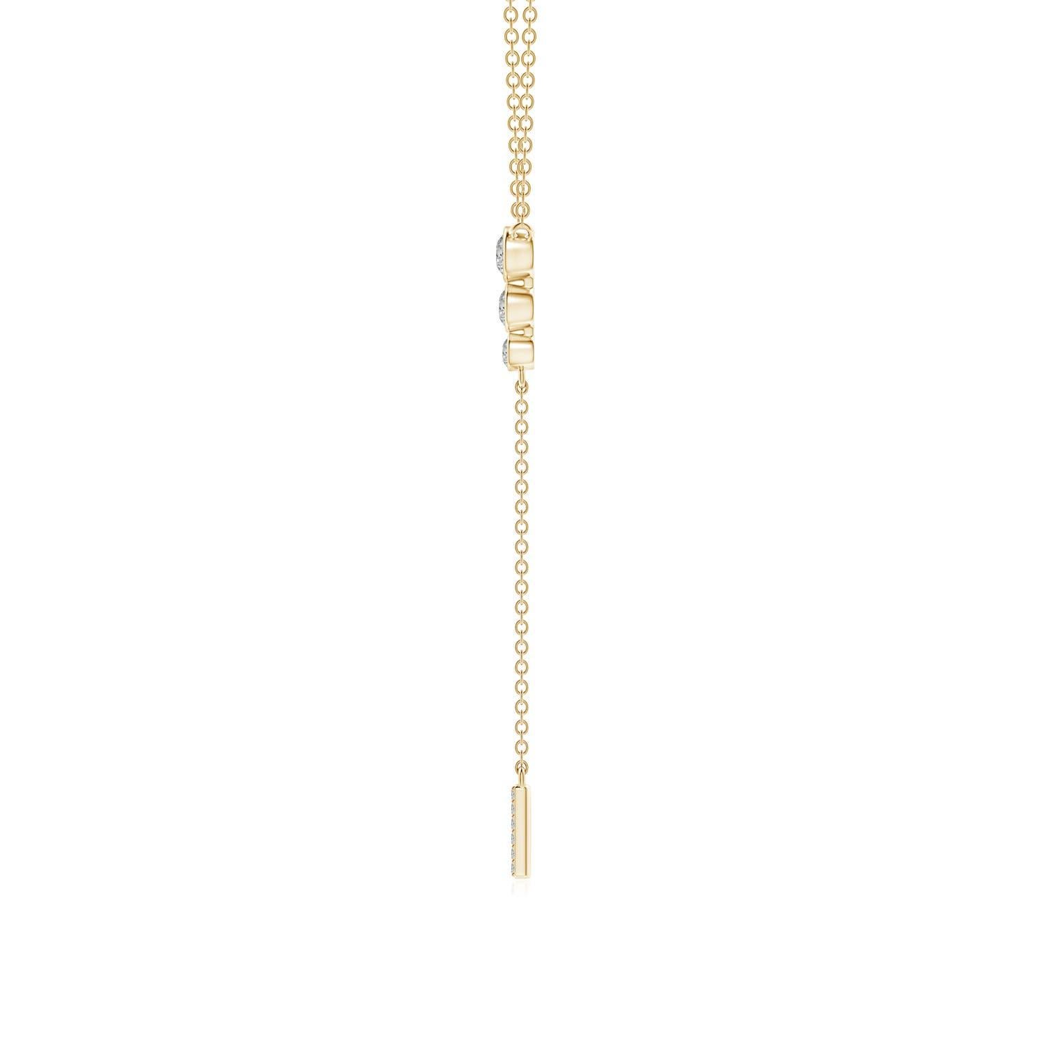 Modern Angara Natural Three Stone Bezel-Set Diamond Lariat Necklace in 14K Yellow Gold For Sale