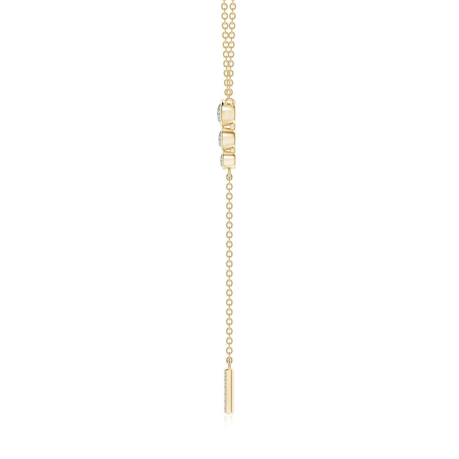 Modern Angara Natural Three Stone Bezel-Set Diamond Lariat Necklace in 14K Yellow Gold For Sale