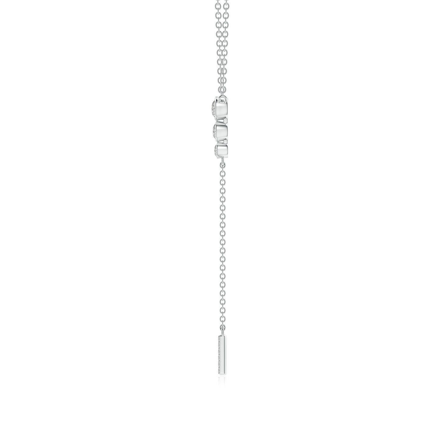 Modern Angara Natural Three Stone Bezel-Set Diamond Lariat Necklace in Platinum For Sale