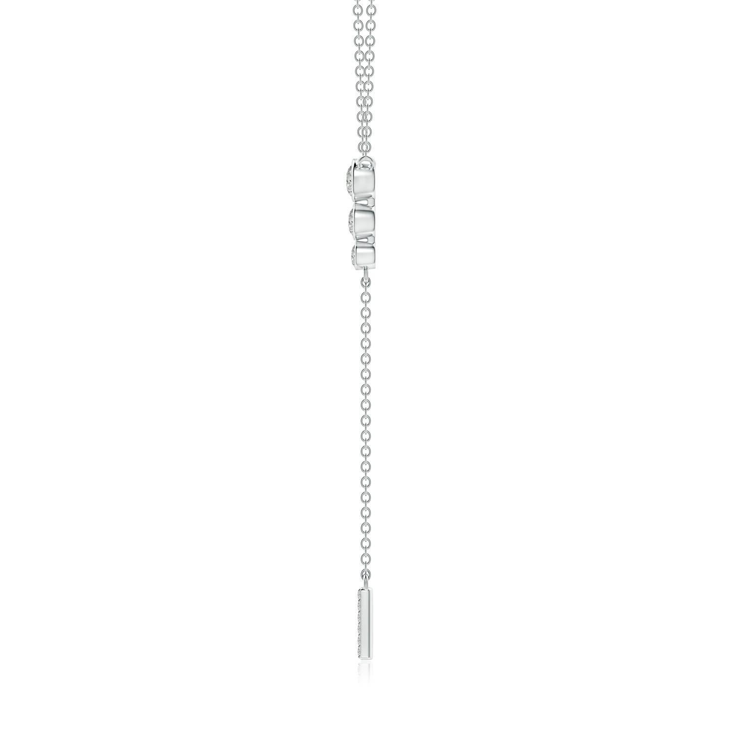 Modern Angara Natural Three Stone Bezel-Set Diamond Lariat Necklace in Platinum For Sale