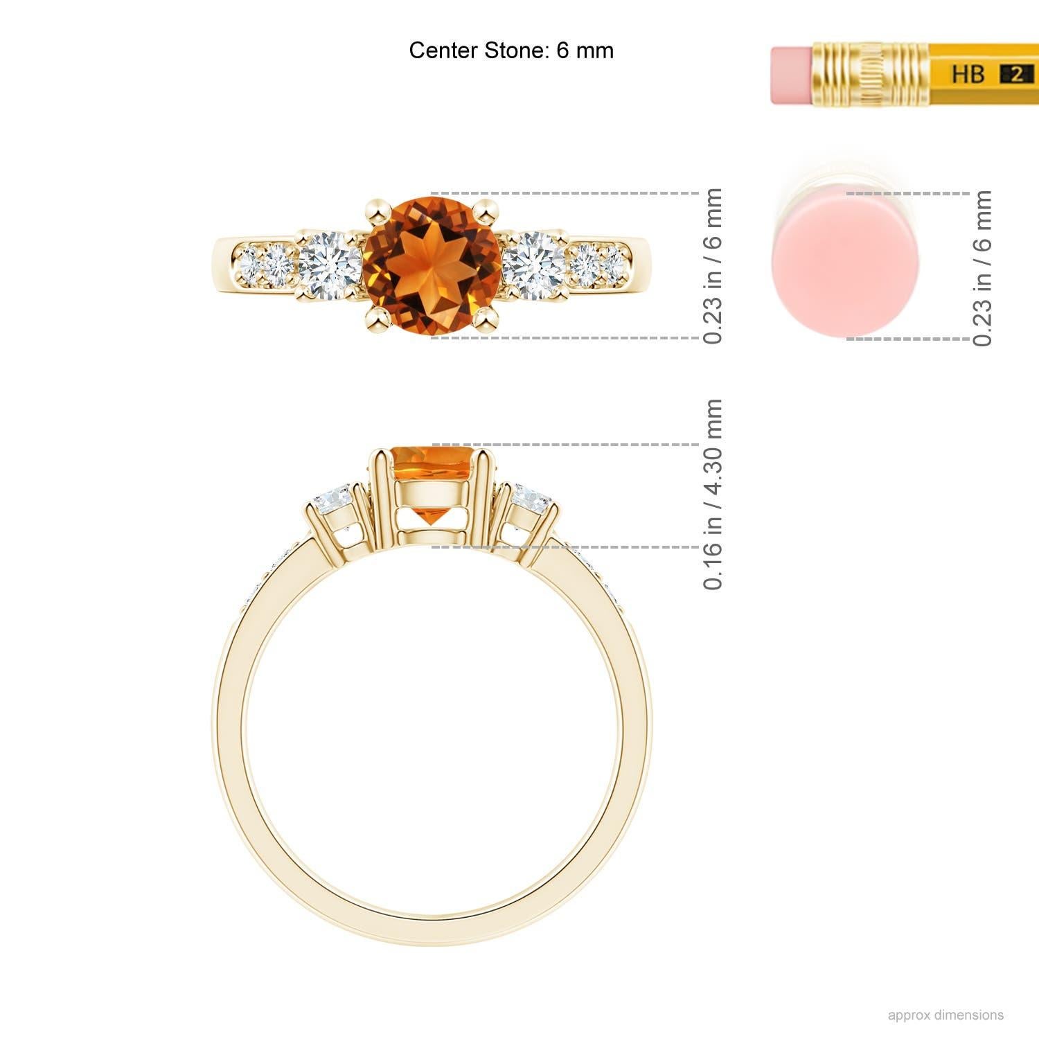 Donna Anello Angara con tre pietre naturali, citrino e diamante, in oro massiccio 14K per donna in vendita