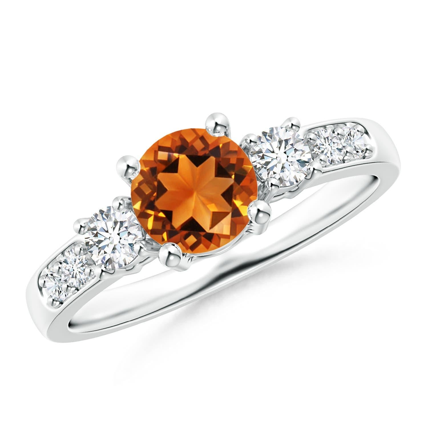 Anello Angara con tre pietre naturali, citrino e diamante, in oro massiccio 14K per donna in vendita 1